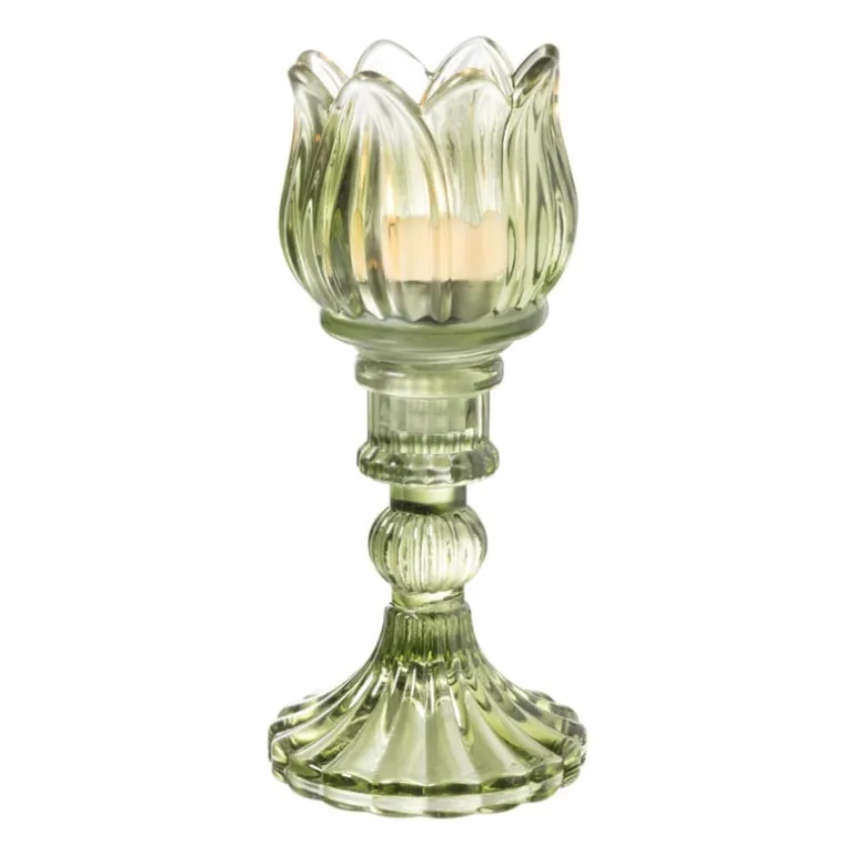 Waxinelichthouder tulp Ilona - groen - ø7.8x14 cm