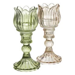 Waxinelichthouder tulp Nathalie - oker - ø7.8x14 cm