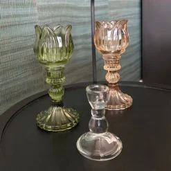 Waxinelichthouder tulp Nathalie - oker - ø7.8x14 cm