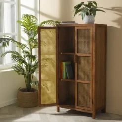 Webbing kast Bandung hoog - bruin - 140x70x40 cm