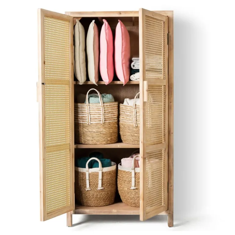 Webbing kast Bandung hoog - naturel - 140x70x40 cm