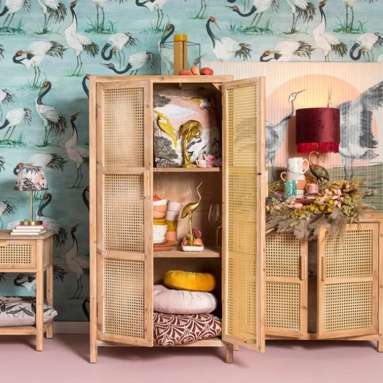 Webbing kast Bandung hoog - naturel - 140x70x40 cm