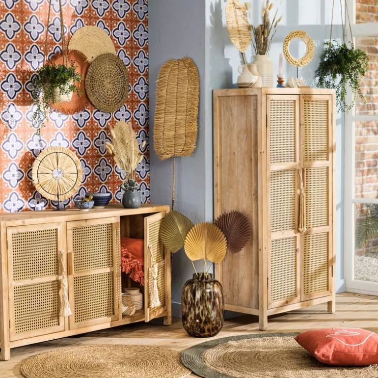 Webbing kast Bandung hoog - naturel - 140x70x40 cm