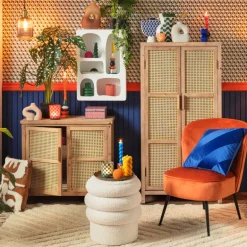 Webbing kast Bandung hoog - naturel - 140x70x40 cm