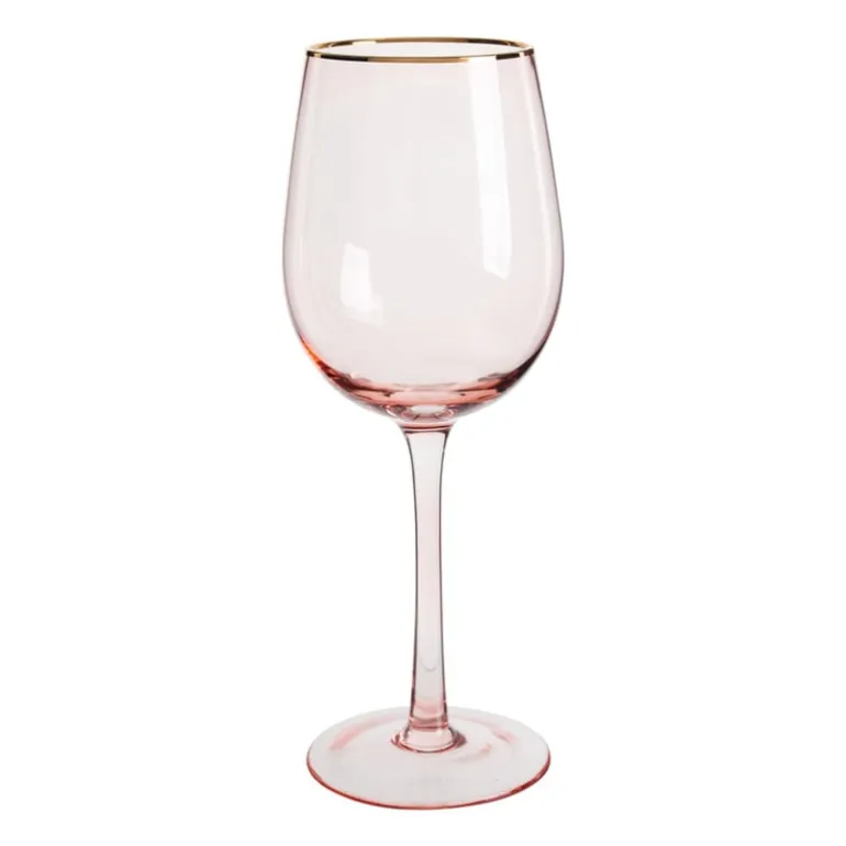 Wijnglas gouden rand - roze - 380 ml