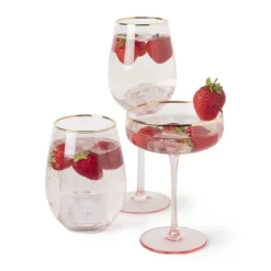 Wijnglas gouden rand - roze - 380 ml