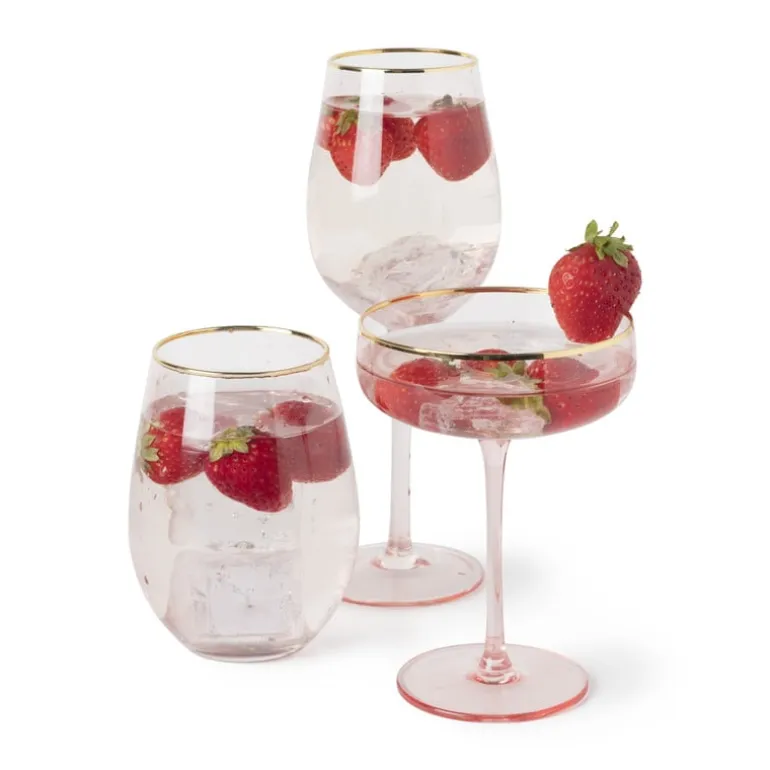 Wijnglas gouden rand - roze - 380 ml