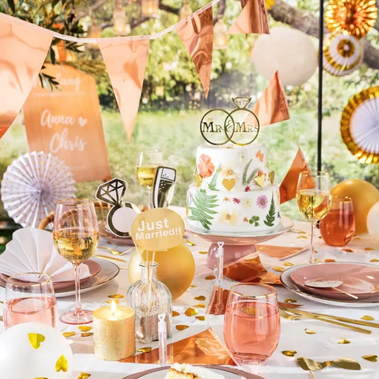 Wijnglas gouden rand - roze - 380 ml