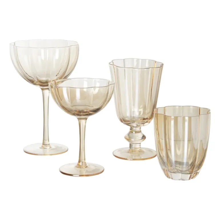 Wijnglas groot geschulpt - goudkleurig - 350 ml