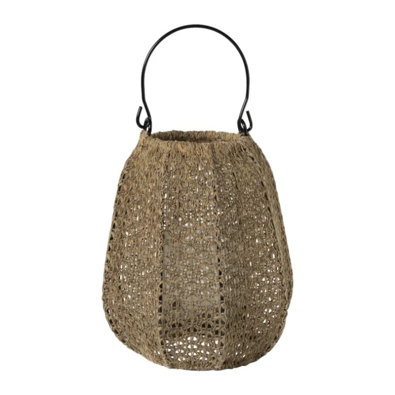 Windlicht gevlochten Petra - bruin - ø18x20 cm