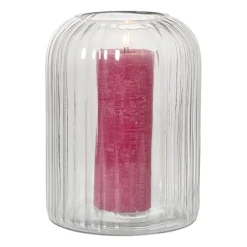 Windlicht ribbel groot - grijs - ø17.7x23.5 cm