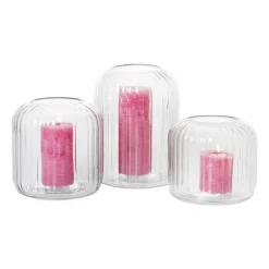 Windlicht ribbel groot - grijs - ø17.7x23.5 cm