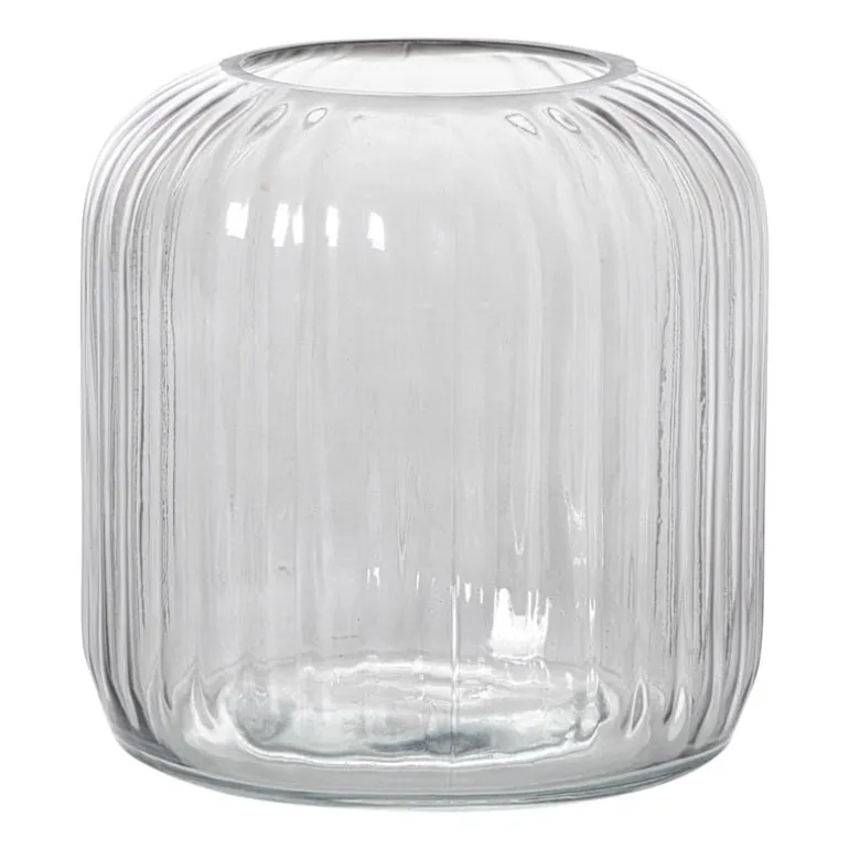 Windlicht ribbel middel - grijs - ø17.7x17.7 cm