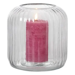 Windlicht ribbel middel - grijs - ø17.7x17.7 cm