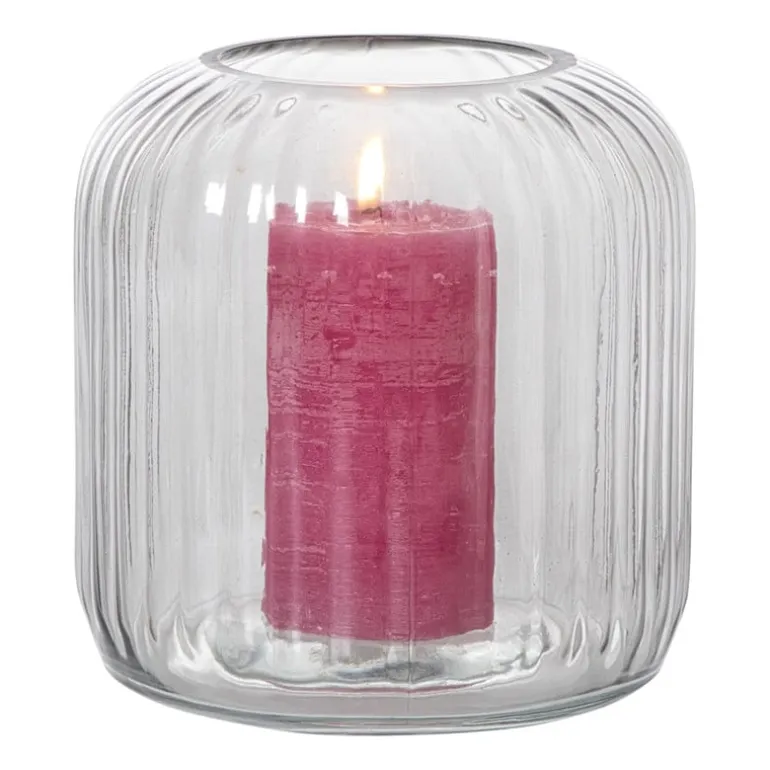 Windlicht ribbel middel - grijs - ø17.7x17.7 cm